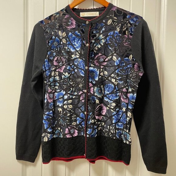 Vintage Black and Blue Floral Cardigan - Picture 2 of 12